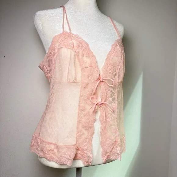 Vintage USA Y2K Babydoll Coquette Mesh Lace Camisole Teddy Chemise Top Peignoir - Picture 2 of 16